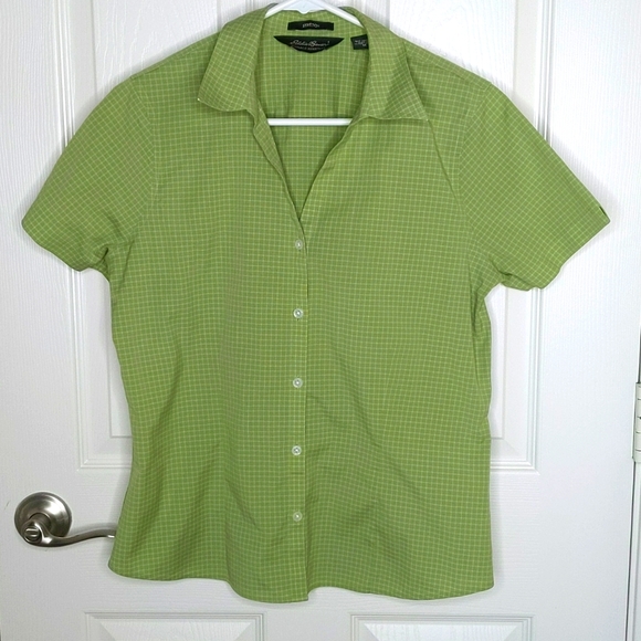 Eddie Bauer Tops - Eddie Bauer Wrinkle Resistant Stretch Button Down Short Sleeve Green Plaid shirt